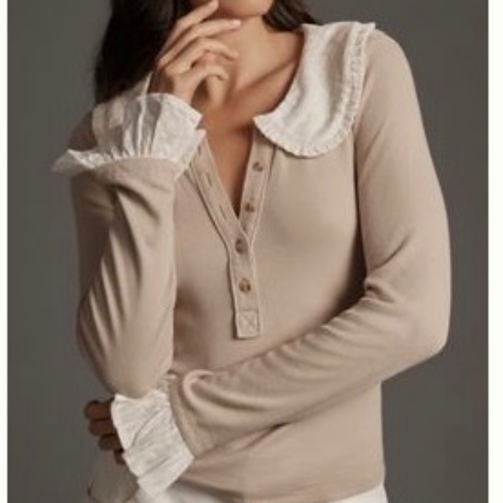 The Keira Collard Button-Front Blouse by Pilcro, Long-Sleeve, Antrhopoloie
